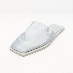 Carlotha Ray Light Blue Floral-Embroidered Backless Satin Slippers Size 36